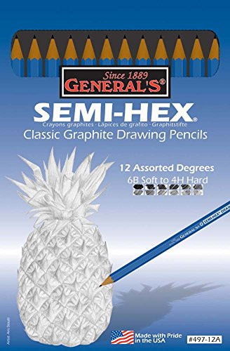General's Semi-Hex Graphite Pencils, Assorted Degrees Set of 12 Pencils (#497-12A)