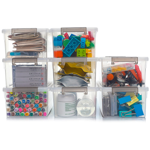 Citylife 8 Packs Small Storage Bins with Lids 3.2 QT Plastic Storage Containers for Organizing Stackable Clear Storage Boxes