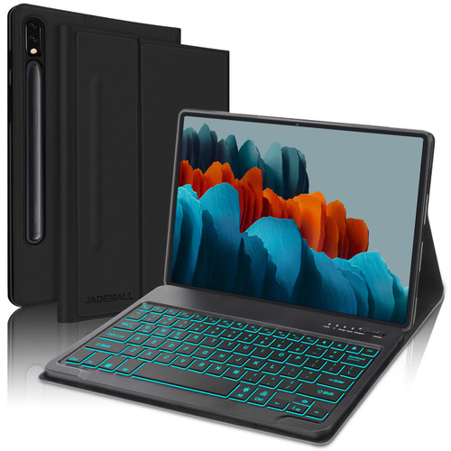 JADEMALL Galaxy Tab S8+/ S7 FE 5G/ S7 12.4" Case with Keyboard - Magnetic Protective Cover with S Pen Holder, 7-Colors Backlit Bluetooth, Auto Wake & Sleep, Keyboard for Samsung Tablet S7 Plus, Black