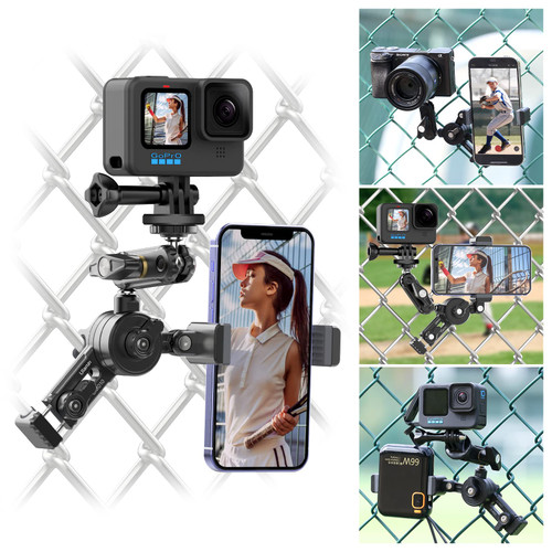 ULANZI CM010 Fence Mount for GoPro, iPhone, Phone, AKASO, DJI Osmo Action, Insta360, Mevo Start for Baseball Softball Tennis Recording, Cameras Net Chain Link Fence Clip Mount Holder