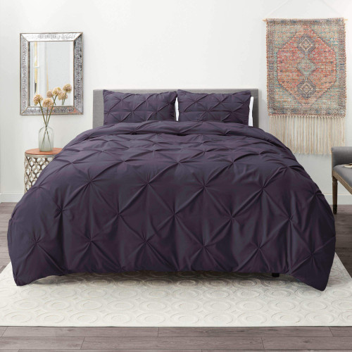 Nestl Purple Duvet Cover King Size - Pintuck King Duvet Cover Set, 3 Piece Double Brushed Duvet Cover with Button Closure, 1 Pinch Pleated King Size Duvet Cover 104x90 inches and 2 Pillow Shams
