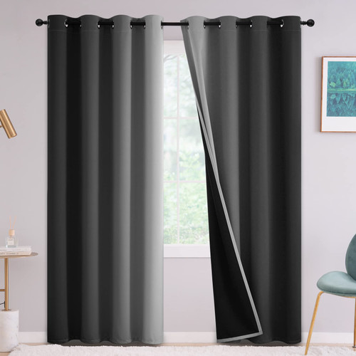 Yakamok Black 100% Blackout Curtains for Bedroom?Ombre Room Darkening Curtains for Living Room Grommet Window Curtains 84 inches Long,Thermal Insulated Gradient Curtains & Drapes,2 Panels,52x84 inch Yakamok Black 100% Blackout Curtains for Bedroom?Ombre Room Darkening Curtains for Living Room Grommet Window Curtains 84 inches Long,Thermal Insulated Gradient Curtains & Drapes,2 Panels,52x84 inch