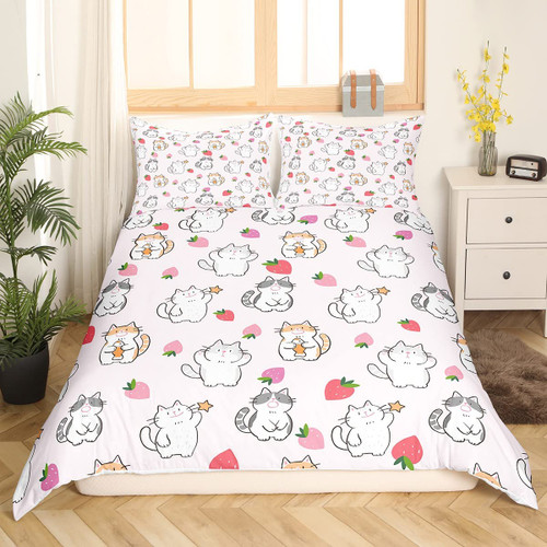 Feelyou Cat Print Duvet Cover Twin Size Cartoon Puppy Cats Comforter Cover Cute Kitten Print Bedding Set Strawberry Pink Bedspread Cover for Kids Boys Girls Adults with 1 Pillow Case Feelyou Cat Print Duvet Cover Twin Size Cartoon Puppy Cats Comforter Cover Cute Kitten Print Bedding Set Strawberry Pink Bedspread Cover for Kids Boys Girls Adults with 1 Pillow Case