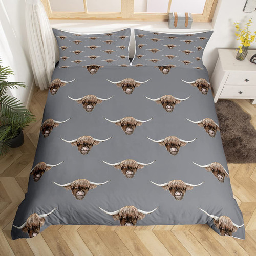 Highland Cow Comforter Cover Full Size,Bull Cattle Bedding Set,Western Funny Animal Duvet Cover Wildlife Farmhouse Cow Quilt Cover Grey and Brown Bedspread Cover for Kids Boys Men Room Decor Highland Cow Comforter Cover Full Size,Bull Cattle Bedding Set,Western Funny Animal Duvet Cover Wildlife Farmhouse Cow Quilt Cover Grey and Brown Bedspread Cover for Kids Boys Men Room Decor