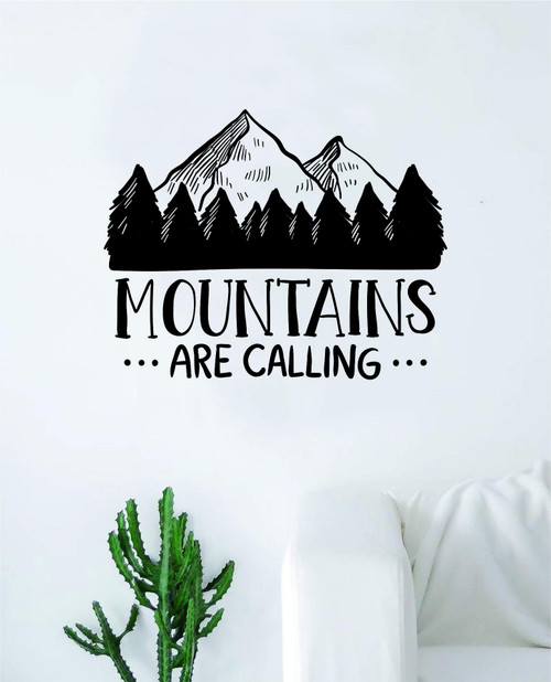 Mountains are Calling V2 Wall Decal Quote Home Room Decor Decoration Art Vinyl Sticker Inspirational Teen Travel Adventure Wanderlust Explore Family Trees Hike Stars Moon