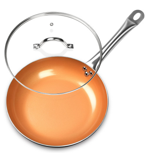 MICHELANGELO 10 Inch Frying Pan with Lid, Nonstick Copper Frying Pan with Ceramic Coating, Nonstick Skillet with Lid, 10 Inch Fry Pan, Induction Compatible Copper Pan MICHELANGELO 10 Inch Frying Pan with Lid, Nonstick Copper Frying Pan with Ceramic Coating, Nonstick Skillet with Lid, 10 Inch Fry Pan, Induction Compatible Copper Pan