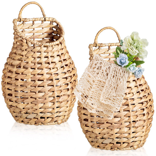 Lallisa 2 Pcs Hanging Wall Storage Belly Basket Woven Hanging Basket Decorative Boho Mounted Organizer Wall Basket Vegetable Flower Basket Storage Basket for Kitchen Bathroom Pantry Garden Door