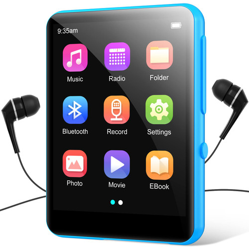 64GB 2.4" Full Touch Screen MP3 Player with Bluetooth 5.0, Portable HiFi Sound Quality Music Player with Speaker, FM Radio, Line-in Voice Recorder, E-Book, Headphones Included, Max 128GB Expandable