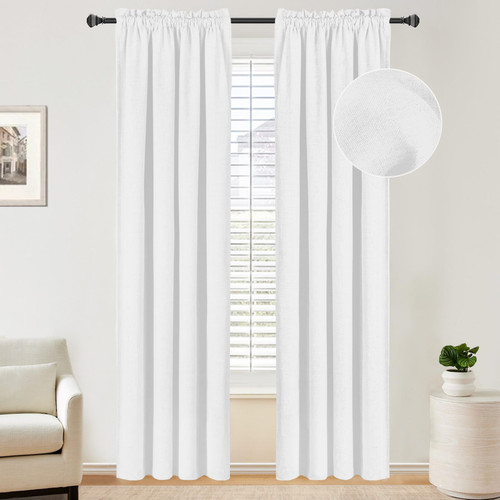 100% Blackout Shield Linen Blackout Curtains 84 Inches Long 2 Panels Set, Blackout Curtains for Bedroom/Living Room, Thermal Insulated Rod Pocket Window Curtains & Drapes, 50W X 84L,Ice Cube White
