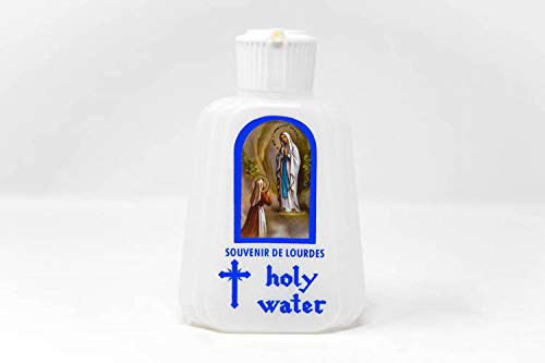 Lourdes Holy Water in a Flip-Top Sprinkler Bottle, Plastic Lourdes Water Bottle - Lourdes Souvenir - Lourdes Prayer Card