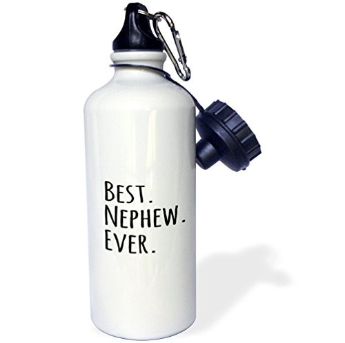 3dRose wb_151533_1"Best Nephew Ever-Gifts for family and relatives-black text" Sports Water Bottle, 21 oz, White