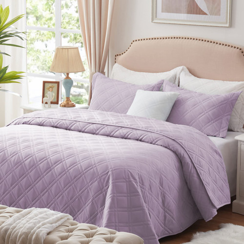 COZYART Lavender Quilt Set Full/Queen Size, Bedspread Quilt Sets Soft Lightweight Quilted Coverlet Bedding Sets for All Season, 3 Pieces, 1 Quilt 2 Pillow Shams