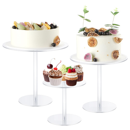 Acrylic Cake Stand Set of 3, Clear Cake Stand Round Tall Cake Stand for Dessert Table Display Set, Cupcake Stand Dessert Cupcake Pastry Candy Display Riser for Wedding, Event, Birthday Party