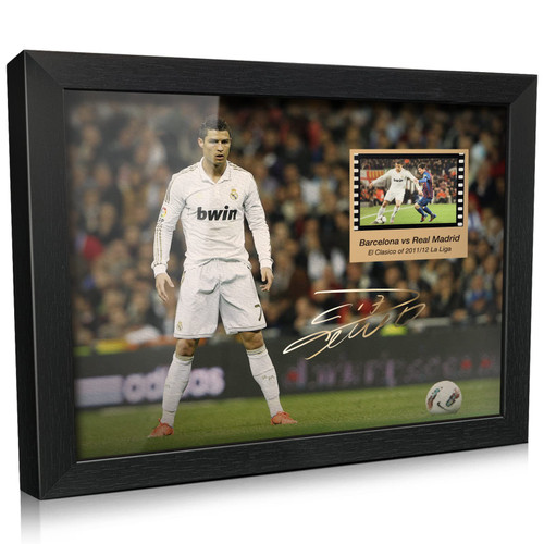 ORIMAMI Signed Ronaldo Poster Photo Desktop Framed Picture 8x6 Inches,with 1x35mm Film Mini Cell Display,Gifts for CR7 Cristiano Ronaldo Fans