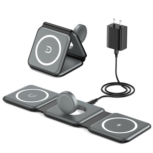 3 in 1 Charging Station,18W Travel iPhone Charger Fast Charging for Mag-Safe Charger,Portable Phone Charger for Apple Multple Devices Compatible with Apple Watch/Airpods/iPhone 14 13 12