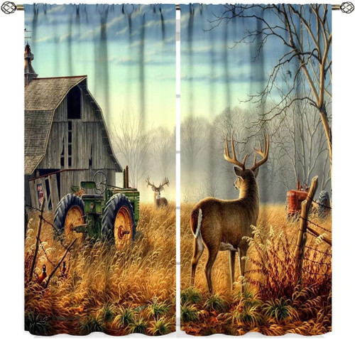 Farmhouse with Deer Room Darkening Blackout Curtains for Bedroom Living Room 42x63inch(107x160cm) Farmhouse with Deer Room Darkening Blackout Curtains for Bedroom Living Room 42x63inch(107x160cm)