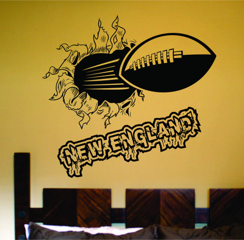 Official Dabbledown Decals New England City Football Ripping Bursting Through Wall Large Size Vinyl Wall Decal Sticker Art Sports Kid Children Ball Nursery Boy Teen Sticker Brady Boston