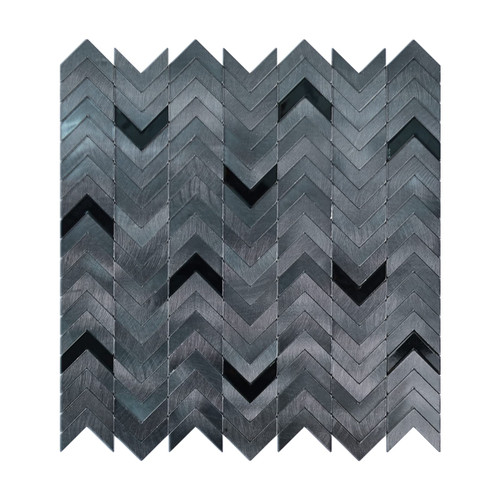 Black Peel and Stick Backsplash Herringbone Tile, Self-Adhesive Aluminum Metal Surface Stick on Wall Tiles for Kitchen Bathroom (6 Sheets)