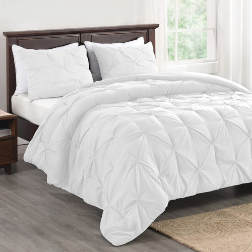 Basic Beyond Twin White Comforter Set - Pinch Pleat Twin Bed Comforter Set, Pintuck Comforter Set Twin Size with Comforter & Pillow Sham