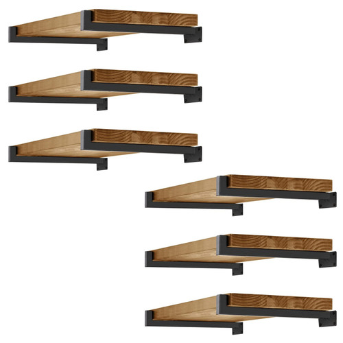 Floating Shelf Brackets, 12 Pcs Heavy Duty Wall Mounted Shelf Brackets, 12 Inch Black Industrial Iron Square Brackets, Industrial Metal Shelf Supports, Hanging Shelving Supports with Lip
