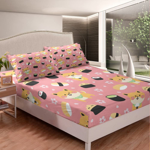 Kids Kawaii Corgi Dog Fitted Sheet Cute Japanese Sushi Bed Sheet Set for Boys Girls Pink Cherry Blossom Decor Bedding Set Cartoon Puppy Bed Cover Bedroom Deep Pocket Fitted Sheet 2Pcs Twin Size Kids Kawaii Corgi Dog Fitted Sheet Cute Japanese Sushi Bed Sheet Set for Boys Girls Pink Cherry Blossom Decor Bedding Set Cartoon Puppy Bed Cover Bedroom Deep Pocket Fitted Sheet 2Pcs Twin Size