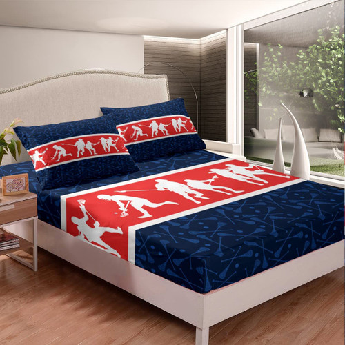 Lacrosse Bed Sheet Set Boys Gilrs Sports Theme Fitted Sheet Deep Pocket Twin Size for Kids Adults Ultra Soft Lacrosse Player Games Bedding Set Navy Blue Red Bed Cover Room Decor Bed Set 2Pcs Lacrosse Bed Sheet Set Boys Gilrs Sports Theme Fitted Sheet Deep Pocket Twin Size for Kids Adults Ultra Soft Lacrosse Player Games Bedding Set Navy Blue Red Bed Cover Room Decor Bed Set 2Pcs