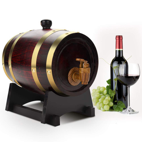 Wine Barrel, Vintage Wood Oak Timber Wine Barrel Dispenser American Oak Aging Barrel for Storing Whiskey, Beer, Wine, Bourbon, Tequila, Rum, Hot Sauce, DIY Your Taste (1.5L)