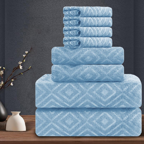 8 Piece Bathroom Towel Set Blue|2 Oversized Large Bath Towels Sheet,2 Hand Towels,4 Washcloths| 700GSM Soft Premium Towel Set for Bathroom Hotel,Highly Absorbent Quick Dry Bath Towel Collections