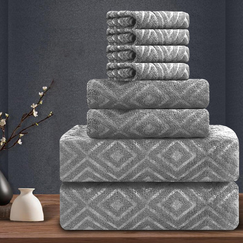 8 Piece Bathroom Towel Set Grey|2 Oversized Large Bath Towels Sheet,2 Hand Towels,4 Washcloths| 700GSM Soft Premium Towel Set for Bathroom Hotel,Highly Absorbent Quick Dry Bath Towel Collections