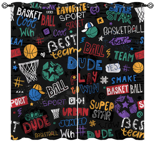 Sports Basketball Blackout Curtains for Girls Boy Home Decor, Teens Game Shot Cartoon Grommet Thermal Insulated Drapes Darkening Window Curtain for Bedroom Living Room, 42 x 45 Inch