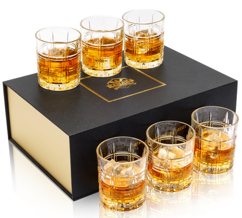 KANARS Old Fashioned Whiskey Glasses with Luxury Box - 10 Oz Rocks Barware Set of 6 for Scotch, Bourbon, Rum, Liquor and Cocktail, Men Gift for Birthday, Wedding, Christmas and Housewarming