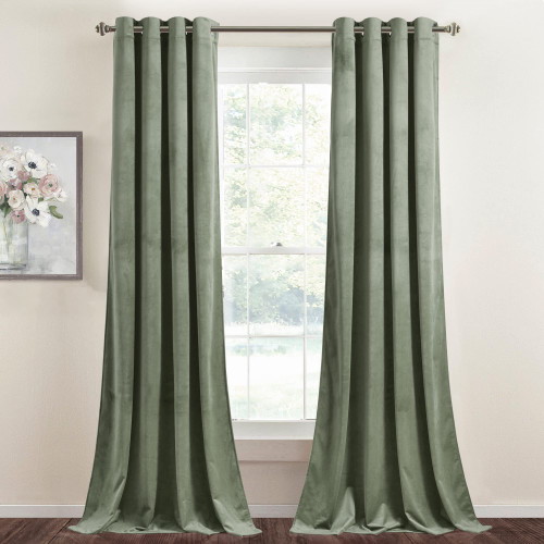 StangH Sage Green Curtains Velvet - Grommet Living Room Curtains 96 inches Long Room Darkening Privacy Protect Window Drapes for Sliding Door/Bedroom, W52 x L96, 2 Panels