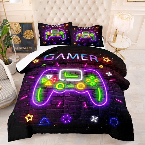 NINENINE Gaming Comforter Set for Boys Kids Full Size Gamer Bedding Game Controller Comforter,Tie Dye Comforter Set with 1 Comforter 2Pillowcases