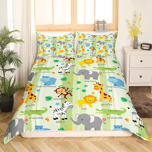 Erosebridal Kids Cartoon Jungle Animals Duvet Cover Twin,Cute Elephant Hippo Comforter Cover Crocodile Giraffe Monkey Bedding Set for Boys Girls,African Wildlife Quilt Cover with 1 Pillow Case Green Erosebridal Kids Cartoon Jungle Animals Duvet Cover Twin,Cute Elephant Hippo Comforter Cover Crocodile Giraffe Monkey Bedding Set for Boys Girls,African Wildlife Quilt Cover with 1 Pillow Case Green