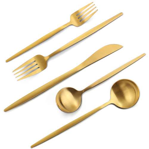 Matte Gold Silverware Set, VANVRO 40-Piece Stainless Steel Flatware Set, Satin Finish tableware Cutlery Set, Service for 8, Home and Restaurant, Dishwasher Safe Matte Gold Silverware Set, VANVRO 40-Piece Stainless Steel Flatware Set, Satin Finish tableware Cutlery Set, Service for 8, Home and Restaurant, Dishwasher Safe