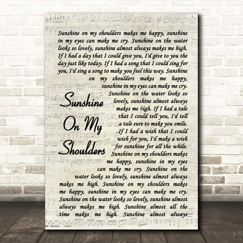 Sunshine On My Shoulders Vintage Script Song Lyric Quote Music Print