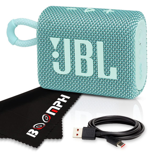 Boomph On-The-Go Kit: JBL Go 3 Portable Bluetooth Wireless Speaker, IP67 Waterproof and Dustproof Built-in Battery - Teal
