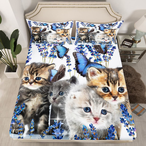 Erosebridal Cute Cat Bed Sheets for Girls Boys,Chic Butterfly Fitted Sheet Set Kids Teens Blue Floral Bedding Set Full Size Kawaii Little Kitten Bed Cover,Lovely Pet Bed Sheet Animal Theme Room Decor Erosebridal Cute Cat Bed Sheets for Girls Boys,Chic Butterfly Fitted Sheet Set Kids Teens Blue Floral Bedding Set Full Size Kawaii Little Kitten Bed Cover,Lovely Pet Bed Sheet Animal Theme Room Decor