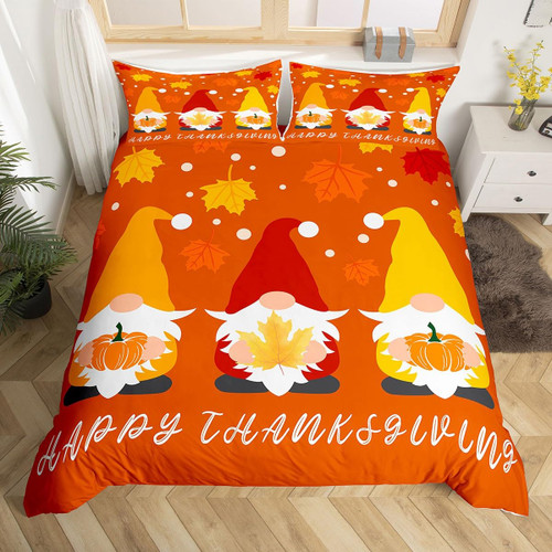 Happy Thanksgiving Duvet Cover for Kids Boys Girls,Autumn Harvest Gnomes Pumpkin Bedding Set Full,Thanksgiving Day Gifts Comforter Cover,Rustic Fall Maple Leaves Bed Sets with 2 Pillowcases Happy Thanksgiving Duvet Cover for Kids Boys Girls,Autumn Harvest Gnomes Pumpkin Bedding Set Full,Thanksgiving Day Gifts Comforter Cover,Rustic Fall Maple Leaves Bed Sets with 2 Pillowcases