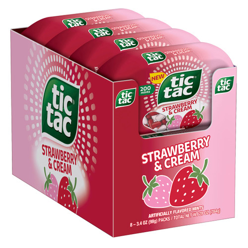 Tic Tac, Strawberry and Cream Flavored, On-the-Go Refreshment, 3.4 oz each, Bulk 8 pack Tic Tac, Strawberry and Cream Flavored, On-the-Go Refreshment, 3.4 oz each, Bulk 8 pack