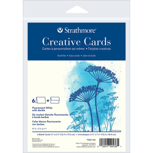 Strathmore Creative Cards, Fluorescent White with Deckle Edge, 5x6.875 inches, 6 Pack, Envelopes Included