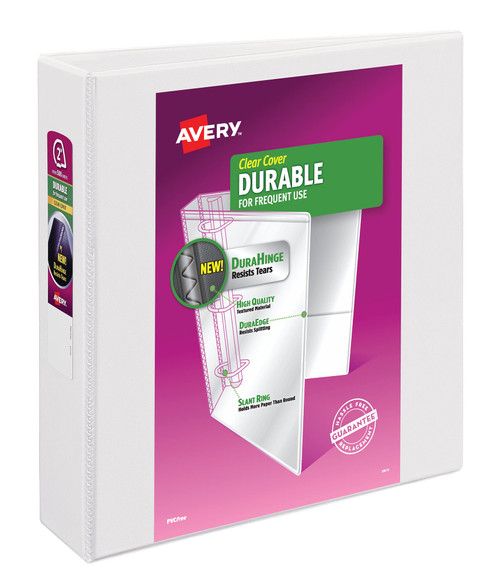 Avery Durable View 3 Ring Binder, 2 Inch Slant Rings, 1 White Binder (17032)
