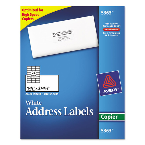Avery 5363 Copier Label, Mailing, 1-3/8-Inch X2-13/16-Inch, 2400/Bx, White
