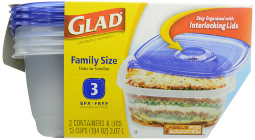 Glad Food Storage Containers - Family Sized Container - 104 Ounces - 3 Containers