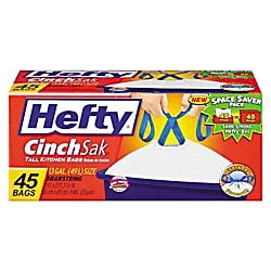 Hefty Cinch Sak Tall Kitchen Bags, White, 13 Gallons, Box Of 45