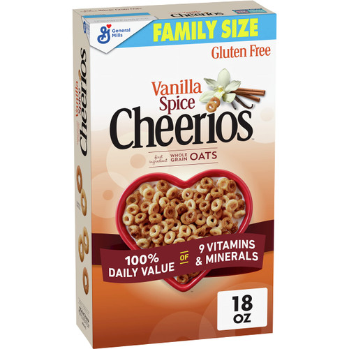 Vanilla Spice Cheerios Heart Healthy Cereal, Gluten Free Cereal With Whole Grain Oats, Family Size, 18 oz