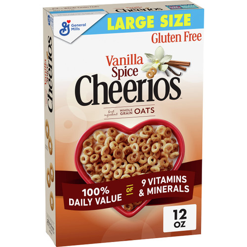 Vanilla Spice Cheerios Heart Healthy Cereal, Gluten Free Cereal With Whole Grain Oats, Large Size, 12 oz