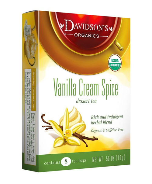 Davidson's Organics, Vanilla Cream Spice, 8-count Tea Bags, Pack of 12
