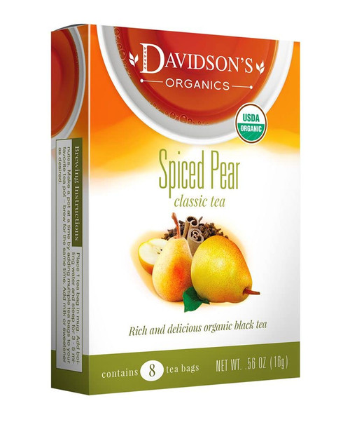 Davidson's Organics, Spiced Pear, 8-count Tea Bags, Pack of 12