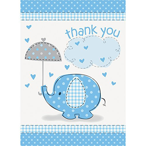 Blue Elephant Boy Baby Shower Thank You Cards, 8ct